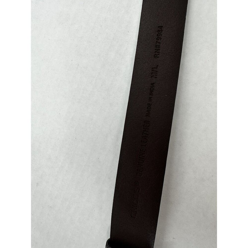 Chico's Belt Adjustable Brown Leather Hook Silver Gold Tone Big Buckle Statement - Picture 9 of 13